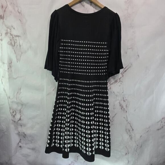 Anthropologie Dress Womens Medium Black White Knit Sweater Geo Dot Akemi - Picture 5 of 12